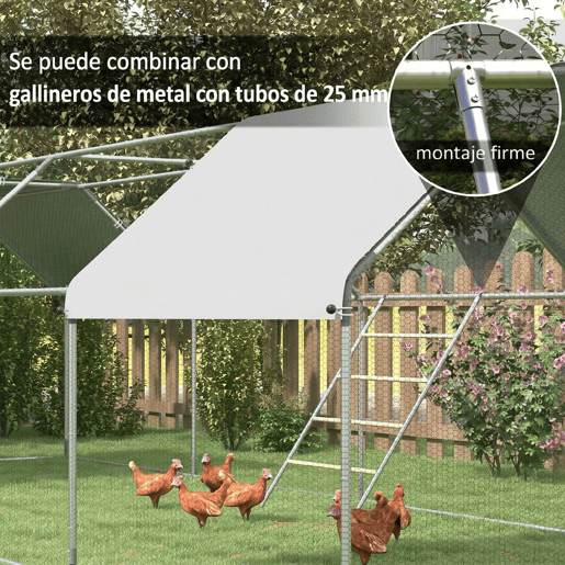 PawHut Poleiro para Galinhas de 4 Níveis, Escada de Madeira e Aço Galvanizado para 4-6 Galinhas 140x86 cm para Galinheiros com Tubos Metálicos de 25 mm Madeira