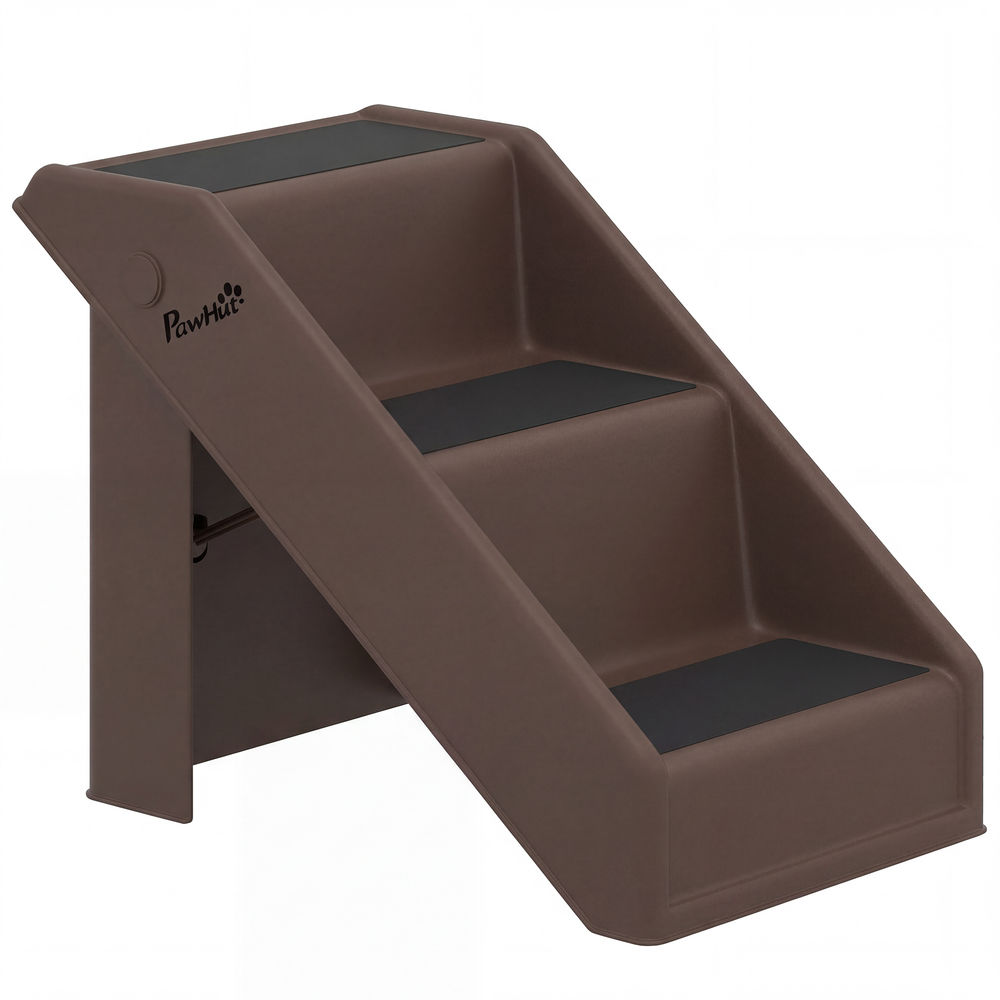 Pawhut escalera para perros plegable de 3 peldaños, portátil, escalera para mascotas mayores, perros pequeños, gatos, para cama, sofá, 53x30,5x36,5 cm, marrón