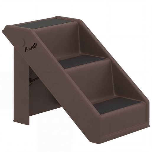 PawHut Escada Dobrável para Cães de 3 Degraus, Portátil, Escada para Animais de Estimação Idosos, Cães Pequenos, Gatos, para Cama, Sofá, 53x30,5x36,5 cm, Castanho