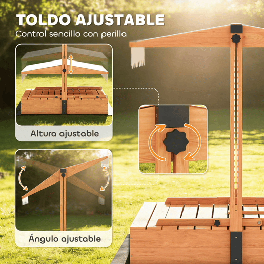 AIYAPLAY Caixa de Areia para Crianças em Madeira com Toldo Ajustável Mesa Dobrável de Piquenique com Bancos Caixa Infantil com Assentos Cobertura para 6 Crianças dos 3 aos 8 Anos para Jardim 184x110x120 cm Castanho