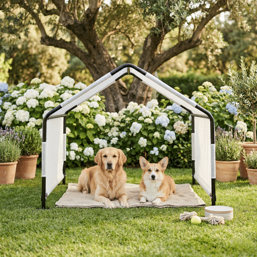 Tenda exterior para cães Valevali 122x122x90 cm pretobranco en.casa