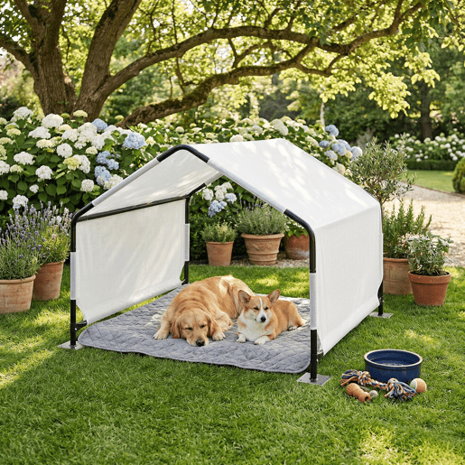 Tenda exterior para cães Valevali 122x122x90 cm pretobranco en.casa