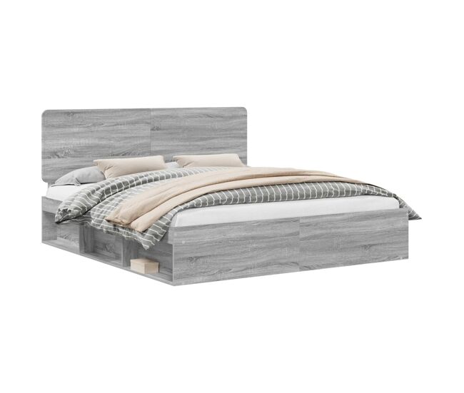 Estructura de cama matrimonial comodidad con cabecera - gris sonoma 200 x 200 cm