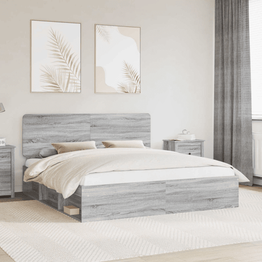 Estrutura de cama de casal king size com cabeceira - Cinza Sonoma 200 x 200 cm