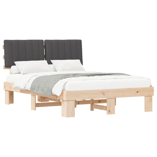 Estrutura de Cama de casal moderno com Cabeceira Estofada Cinza Escuro
