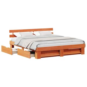 Estrutura de cama de casal simple com cabeceira - Marrom Cera 200 x 200 cm