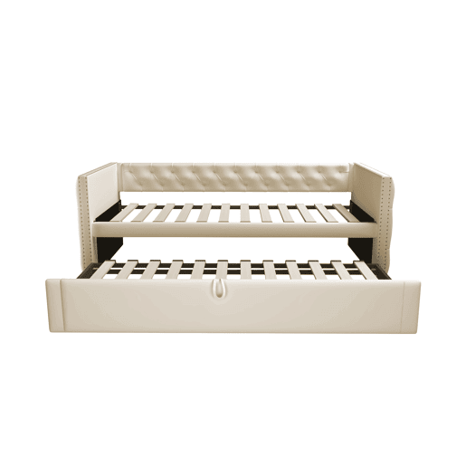Sofá-cama 90x200 cm - Com estrado, multifuncional, tecido de veludo, bege