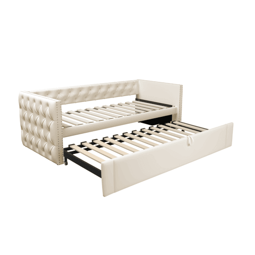 Sofá-cama 90x200 cm - Com estrado, multifuncional, tecido de veludo, bege