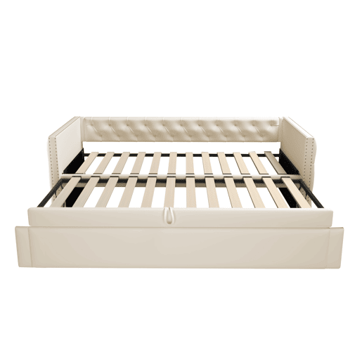 Sofá-cama 90x200 cm - Com estrado, multifuncional, tecido de veludo, bege