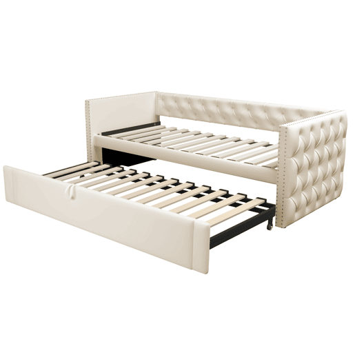 Sofá-cama 90x200 cm - Com estrado, multifuncional, tecido de veludo, bege