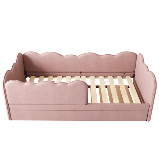 Cama Polsterbett 90x190 cm - Sofá-cama com cama extraível, com estrado, Veludo, Rosa