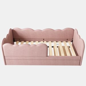 Cama Polsterbett 90x190 cm - Sofá-cama com cama extraível, com estrado, Veludo, Rosa