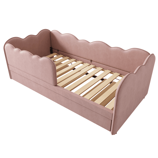 Cama Polsterbett 90x190 cm - Sofá-cama com cama extraível, com estrado, Veludo, Rosa