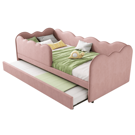 Cama Polsterbett 90x190 cm - Sofá-cama com cama extraível, com estrado, Veludo, Rosa