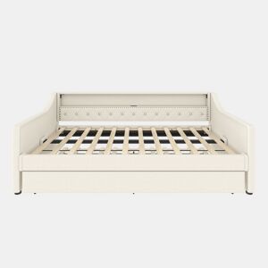 Cama de dia 90x200 cm - Sofá-cama, com estrado, luzes LED, cama extensível, USB - Bege