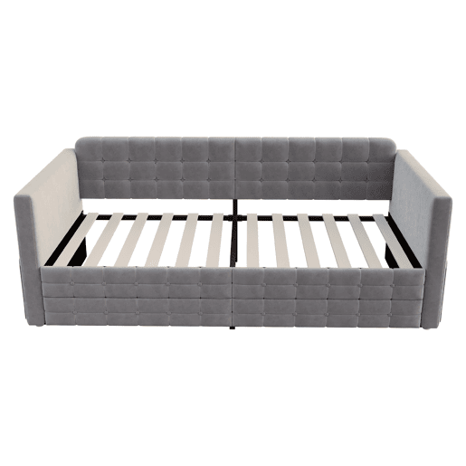 Sofá-cama 90x190 cm - Estilo clássico, com arrumação e 2 gavetas, veludo, cinzento