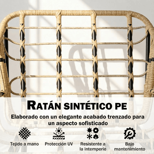Outsunny Conjunto de Jardim Exterior de 3 Peças Mobiliário de Jardim em Ratã PE 2 Cadeiras com Almofadas Suaves e Mesa com Vidro Temperado Resistente às Intempéries para Varanda Terraço Caqui