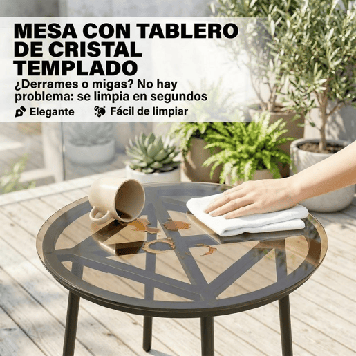Outsunny Conjunto de Jardim Exterior de 3 Peças Mobiliário de Jardim em Ratã PE 2 Cadeiras com Almofadas Suaves e Mesa com Vidro Temperado Resistente às Intempéries para Varanda Terraço Caqui