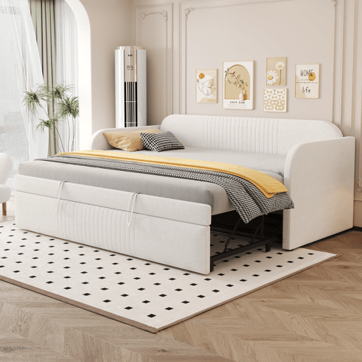 Sofá-cama extensível 90180*190 cm - Com riscas verticais, com estrado, multifuncional - Bege