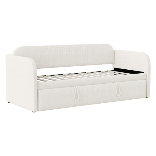 Sofá-cama extensível 90180*190 cm - Com riscas verticais, com estrado, multifuncional - Bege