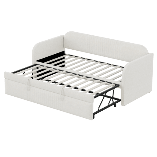 Sofá-cama extensível 90180*190 cm - Com riscas verticais, com estrado, multifuncional - Bege