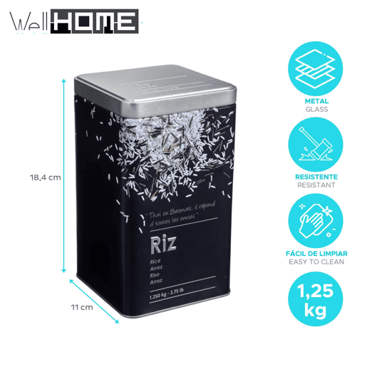 Pote de arroz de metal com relevo Well Home - Edição Preta