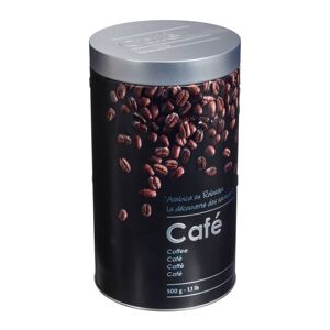 Lata de café Well Home em metal com relevo, edição preta.