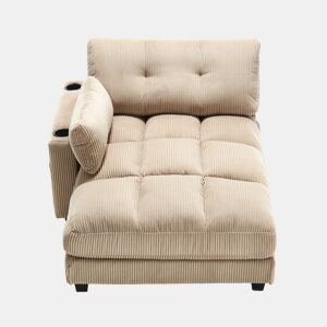 Poltrona de palma de 1 lugar - almofadas às riscas, apoios de braços com almofadas rolantes, 3 copos, bolso lateral - Caqui