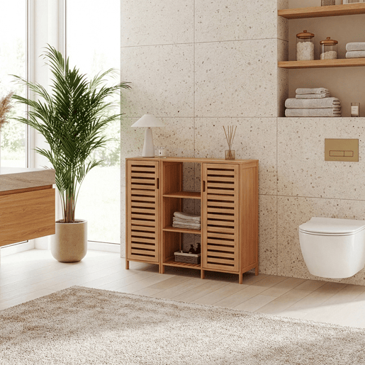 Armário lateral Hakseri com 2 portas bambu 87x99x33 cm natural en.casa