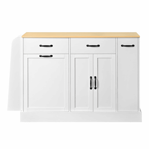 Aparador moderno - várias gavetas, compartimento para lixo e prateleira para especiarias - branco