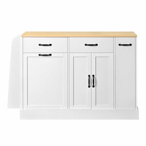 Aparador moderno - várias gavetas, compartimento para lixo e prateleira para especiarias - branco