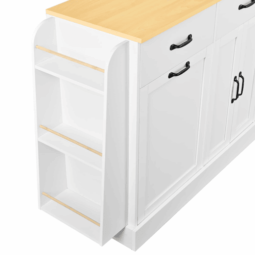 Aparador moderno - várias gavetas, compartimento para lixo e prateleira para especiarias - branco