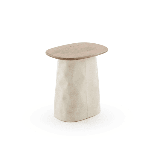 Mesa de centro em metal cor osso e madeira de hevea