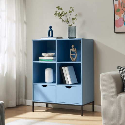 Libreria Colwyn com 2 gavetas e 4 compartimentos MDF 105x80x40 cm - Azul en.casa
