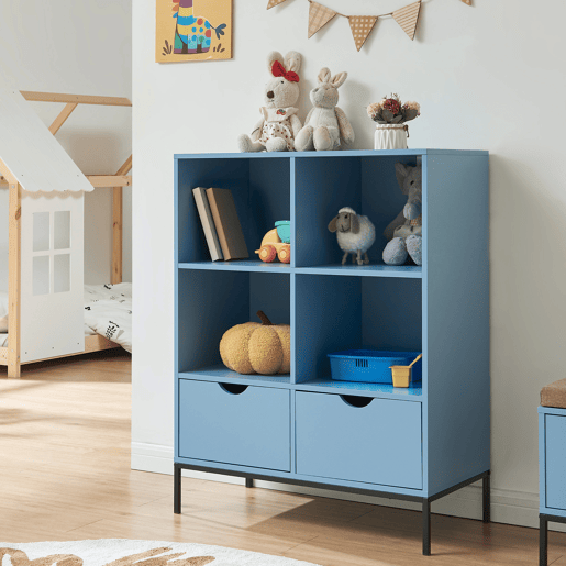 Libreria Colwyn com 2 gavetas e 4 compartimentos MDF 105x80x40 cm - Azul en.casa