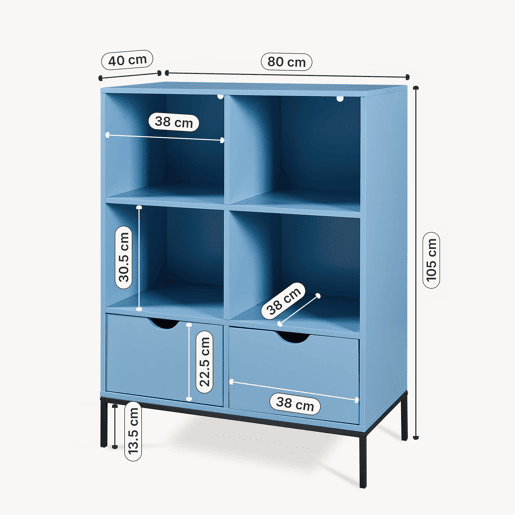 Libreria Colwyn com 2 gavetas e 4 compartimentos MDF 105x80x40 cm - Azul en.casa