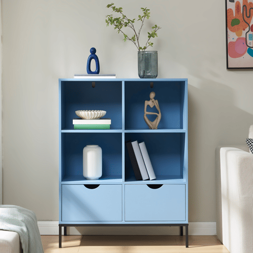 Libreria Colwyn com 2 gavetas e 4 compartimentos MDF 105x80x40 cm - Azul en.casa