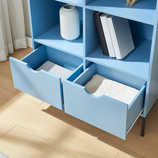 Libreria Colwyn com 2 gavetas e 4 compartimentos MDF 105x80x40 cm - Azul en.casa