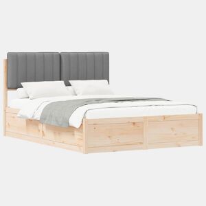 Estrutura de Cama de casal moderno com Cabeceira Estofada Cinzento-claro