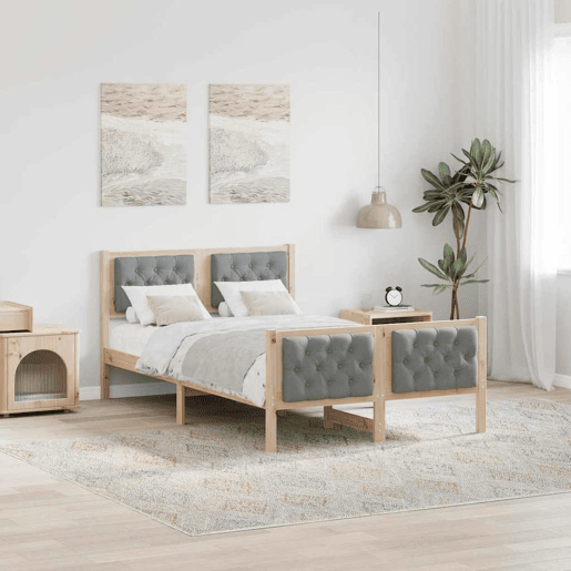 Estrutura da Cama de casal simple com cabeceira Cinzento-claro 135 x 190 cm