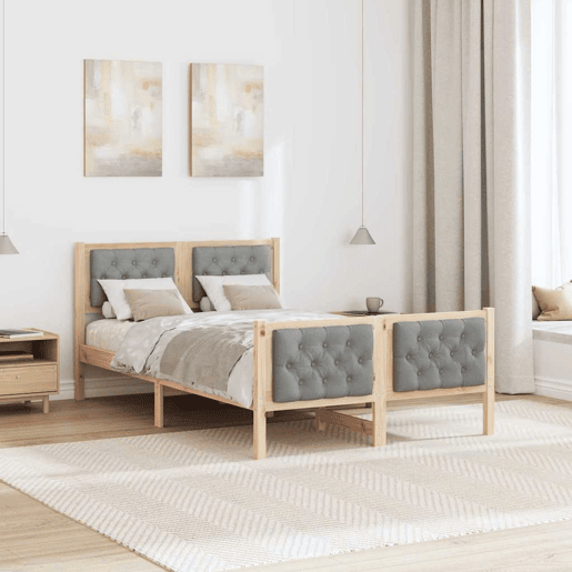 Estrutura da Cama de casal simple com cabeceira Cinzento-claro 135 x 190 cm