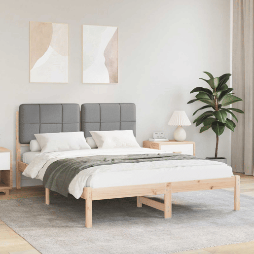 Estrutura de Cama de casal moderno com Cabeceira Estofada Cinzento-claro