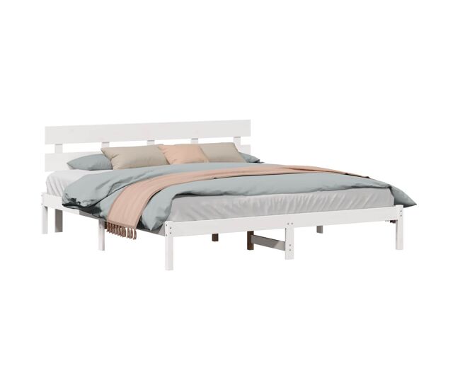 Estructura de cama doble matrimonial king size - blanco 180 x 200 cm madera maciza de pino