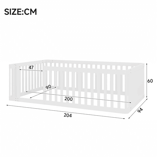 Estrutura de cama em madeira 90x200 - com grade de segurança - branca