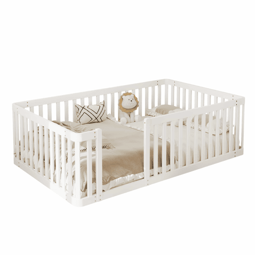 Estrutura de cama em madeira 90x200 - com grade de segurança - branca