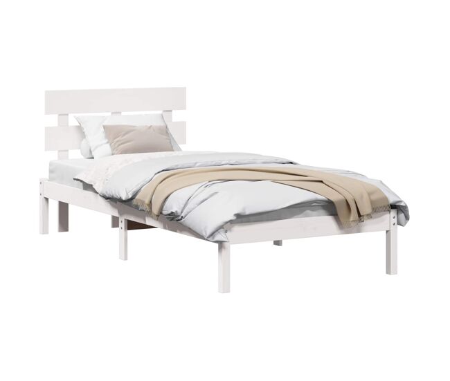 Estructura de cama individual para adultos - blanco 80 x 200 cm madera maciza de pino