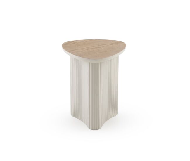 Mesa centro metal blanco y chapada en madera de hevea