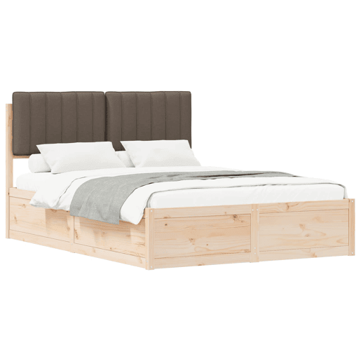 Estrutura de Cama de casal moderno com Cabeceira Estofada Cinzento-acastanhado