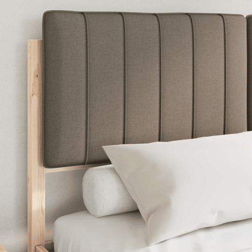 Estrutura de Cama de casal moderno com Cabeceira Estofada Cinzento-acastanhado