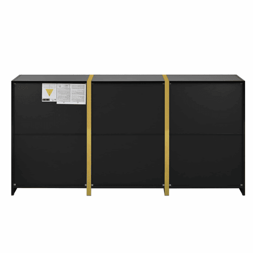 Aparador luxuoso - 3 portas e 2 gavetas - Acabamento lacado brilhante - Estilo moderno - Ideal para sala de estar, sala de jantar e entrada - Cor preta